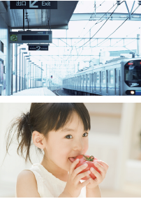 駅近、駅チカ、耐震・制震、子育て安心イメージ図